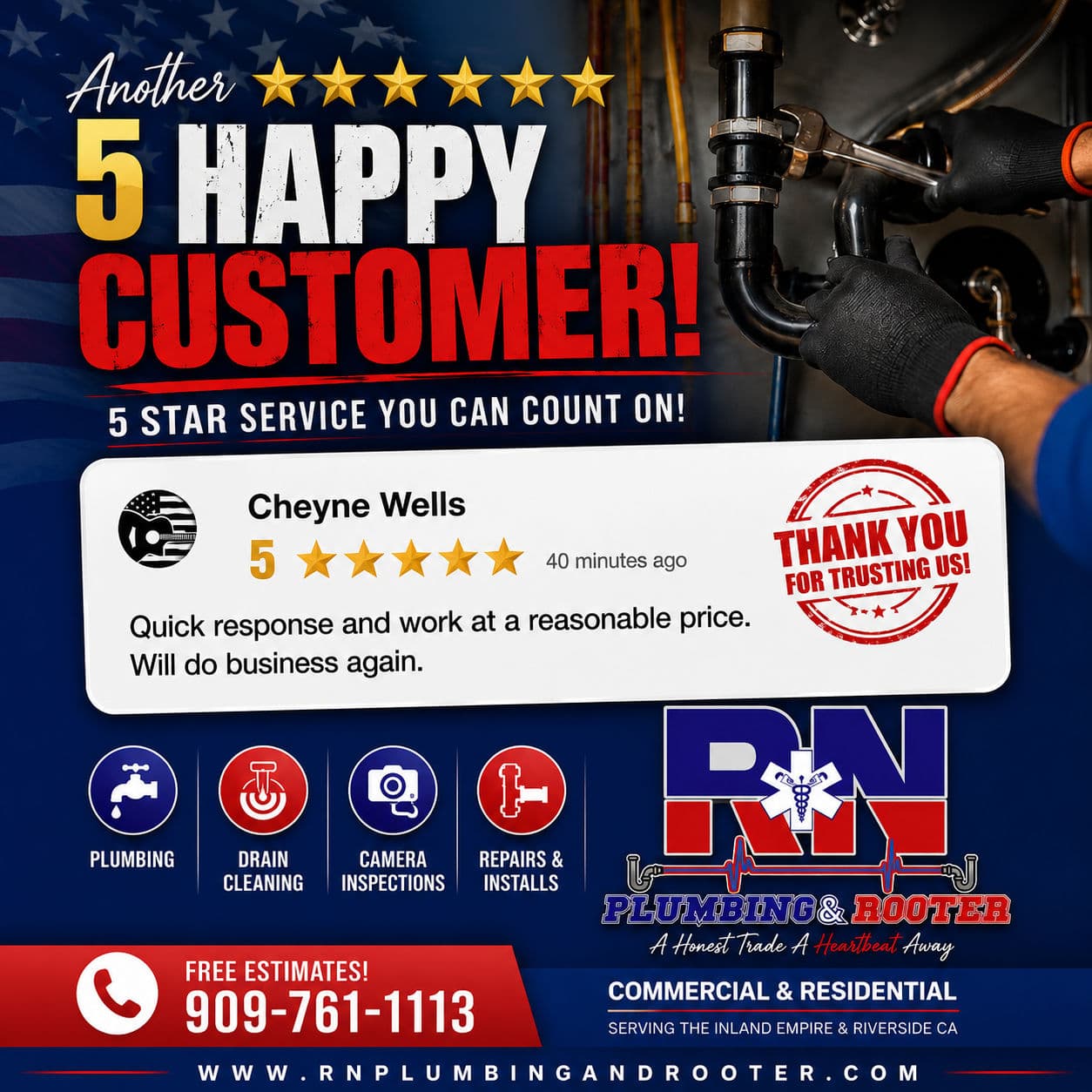 Another 5-Star Review for RN Plumbing & Rooter image