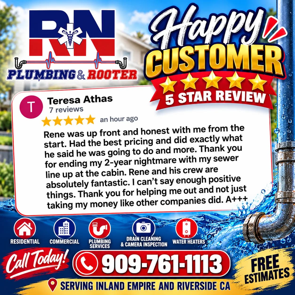 Another 5-Star Review for RN Plumbing & Rooter in San Bernardino image