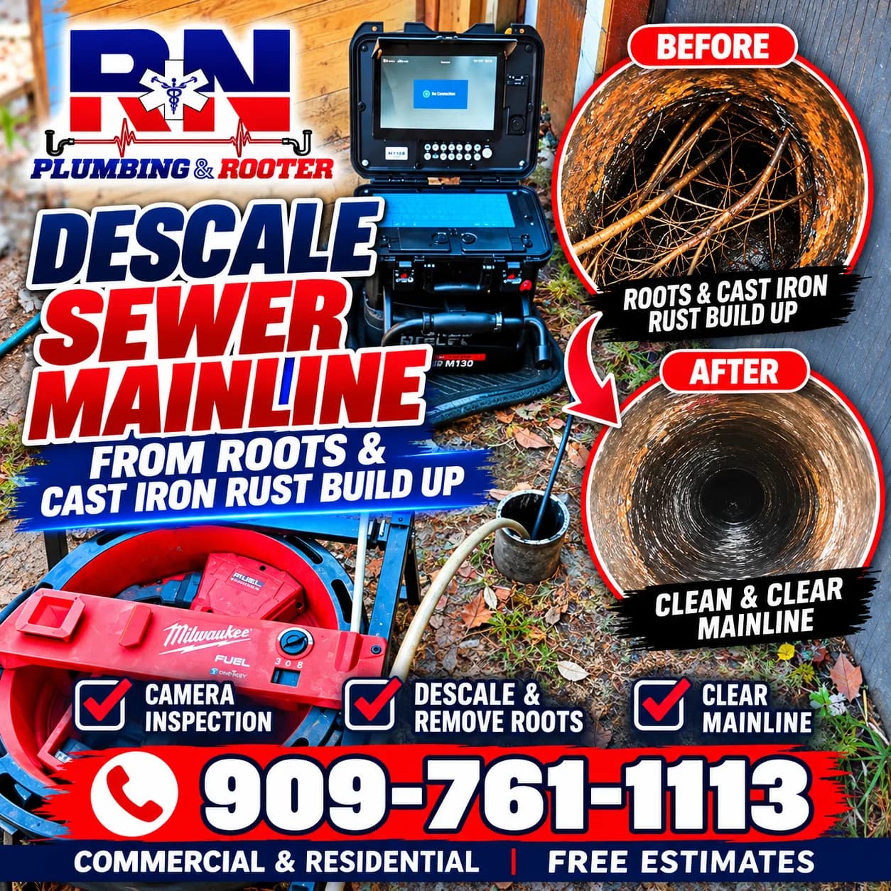 Sewer Mainline Descaling That Clears Roots and Cast Iron Buildup image